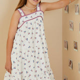 Girls Contrast Piped Ditsy Floral Tank Dress | Off White