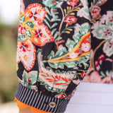 Suzanne Wavy Trim Detailed Floral Stripe Mixed Blouse