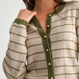Olive Trim Buttom-Up Cardigan