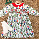 Girls Smocked Red Nutcracker Scalloped Collar Dress