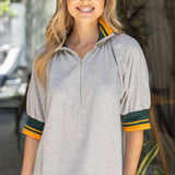 Alicia Quarter Zip Striped Elastic Band Blouse