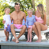 Girls Tropical Trellis Flutter Long Sleeve Rash Guard Skirted 2-Piece Swimsuit: Blue