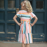 Kids Boho Rainbow Stripe Flutter Sleeve Dress