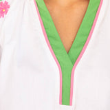 Floral Embroidered Raglan Sleeve Piping Top