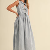 Stripe Fabric with Bow Tie Front Dress