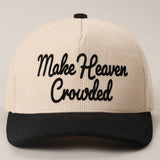 MAKE HEAVEN CROWDED Heat Press Corduroy Trucker Hat: Brown & Pink
