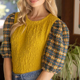 Textured Body with Tweed Puff Sleeve Top