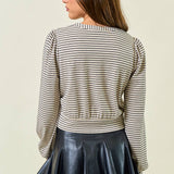 Striped Knit Button Front Blouse