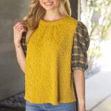 Textured Body with Tweed Puff Sleeve Top