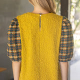 Textured Body with Tweed Puff Sleeve Top