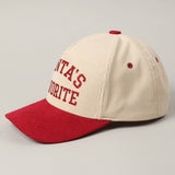 Santa's Favorite Glitter Text 5 Panel Corduroy Cap: Burgundy