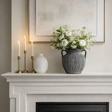 Black Ceramic Ribbed Weathered Handle Vase