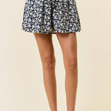 Floral Print Drawstring Waist Wide Leg Short