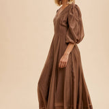 Tencel Fit and Flare Puff Sleeve Dress