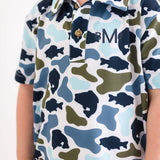 Boys Fish Camo Catch Performance Hooded Shirt: Multi-Color