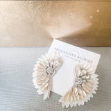 Ivory Gold Ombré Beaded Crystal Winged Statement Earrings