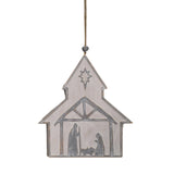 Wooden Whitewashed Manger Scene Church Ornament