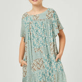 Girls Floral Patchwork Print Flutter Sleeve Dress | Sage