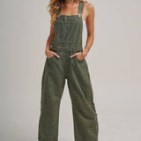Vintage Leopard Overall Jumpsuit with Barrel Leg | Vintage Olive