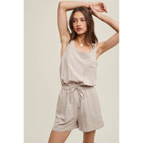 Stitch Contrast Romper with Drawstring | Stone