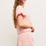 Tie Front Balloon Short Sleeve Top
