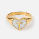 Enamel Heart Cross Ring