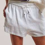 Linen Blend Elastic Waist Drawstring Shorts