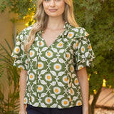 Double Ruffle Layered Short Sleeve Floral Print Top