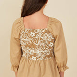 Womens Floral Embroidered Mix Media Peplum Top