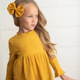 Kids Mustard Long Sleeve Lettuce Trim Ribbed Fall Shirt