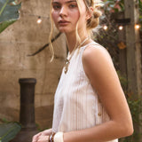 Stripe Sleeveless Side Button Detail Top