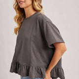 Ruffled Peplum Hem Boxy Swing Knit Tee