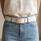 Rectangle Cutout Buckle Vegan Leather Belt: Multiple Colors
