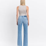 High Rise Distressed Slim Wide Leg Jeans