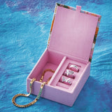 Scallop Embroidered Square Jewelry Ring Box Multi Velvet