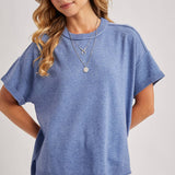 Crew Neck Knit T-shirt | Denim