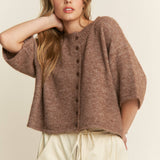 Mocha Quarter-Sleeve Knit Cardigans
