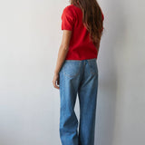 Knit Sweater Short Sleeve Button Down Top