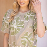 Cara Contrast Band Detailed Floral Embroidery Blouse
