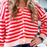 Slouchy Color Block V-Neck Striped Knit Cardigan