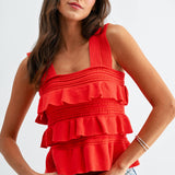 Red Ruffled Knit Sleeveless Top