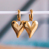 Stainless Steel Wide Hoop Earring with XL Closed Heart