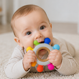 Silicone/Wood Teether: Bright Rainbow