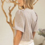 Ruffle Ribbed Knit Hem Wavy Print Top