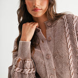 Washed Brown Cable Knit Cardigan