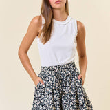 Floral Print Drawstring Waist Wide Leg Short