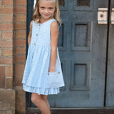 Blue & White Gingham Pocket Ruffle Summer Dress