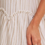 Breeze Stripe Puff Sleeve Mini Dress With Faux Buttons: Latte