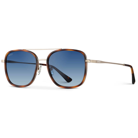 Gia - Square Metal Frame Sunglasses for Women: Brown Tortoise / Gradient Blue Lens