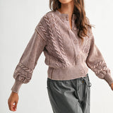 Washed Brown Cable Knit Cardigan